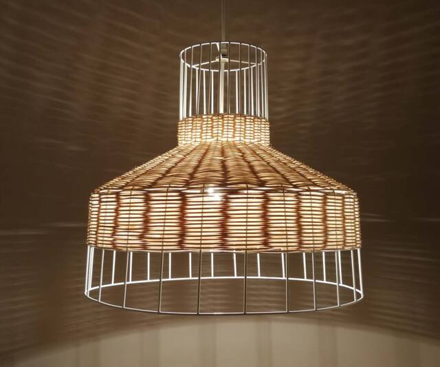 Handwoven Rattan Pendant Light, Rustic Ceiling Lampshade Width 53cm By Height 48cm - image 1