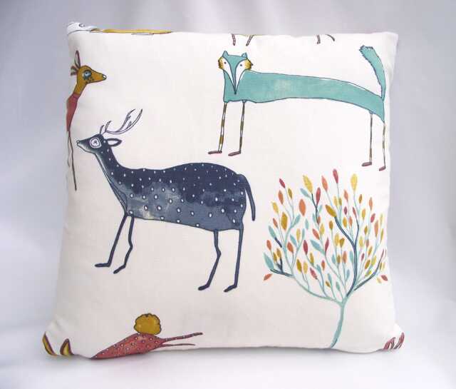 Woodland Animal Cushion Fox, Reindeer, Hedgehog, Handmade Including Polyester Pad - image 1