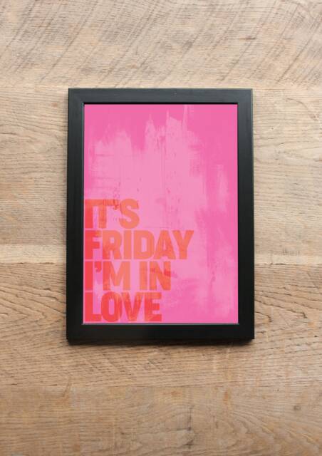 "The Cure Lyric Art Print Pink & Red Typography, ""It's Friday I'm in Love"