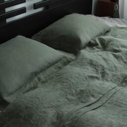 Green Softened Linen Bedding Set Duvet Cover + Pillowcases, King, Queen, Full, Double, Single, Twin, Custm Sizes - thumbnail 2