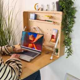 Plywood Wall Desk Fold Down Laptop Desk, Space Saving Furniture - thumbnail 1