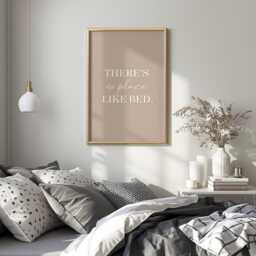 There's No Place Like Bed Print Minimalist Beige Bedroom Wall Art - thumbnail 2