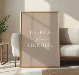 There's No Place Like Bed Print Minimalist Beige Bedroom Wall Art - thumbnail 1