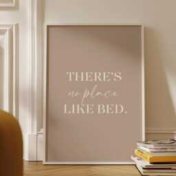 There's No Place Like Bed Print Minimalist Beige Bedroom Wall Art - thumbnail 3