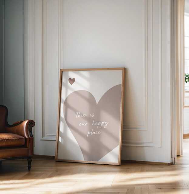 Our Happy Place Print Beige Wall Art Neutral Aesthetic Bedroom Kitchen Poster Living Room Unframed - image 1