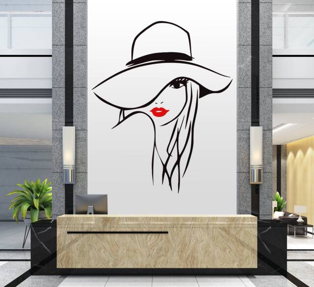 Woman in Hat Vinyl Wall Decal Red Lips Salon Decor 2929 - image 1