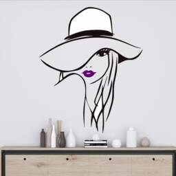 Woman in Hat Vinyl Wall Decal Red Lips Salon Decor 2929 - thumbnail 3