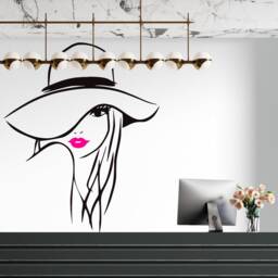 Woman in Hat Vinyl Wall Decal Red Lips Salon Decor 2929 - thumbnail 2