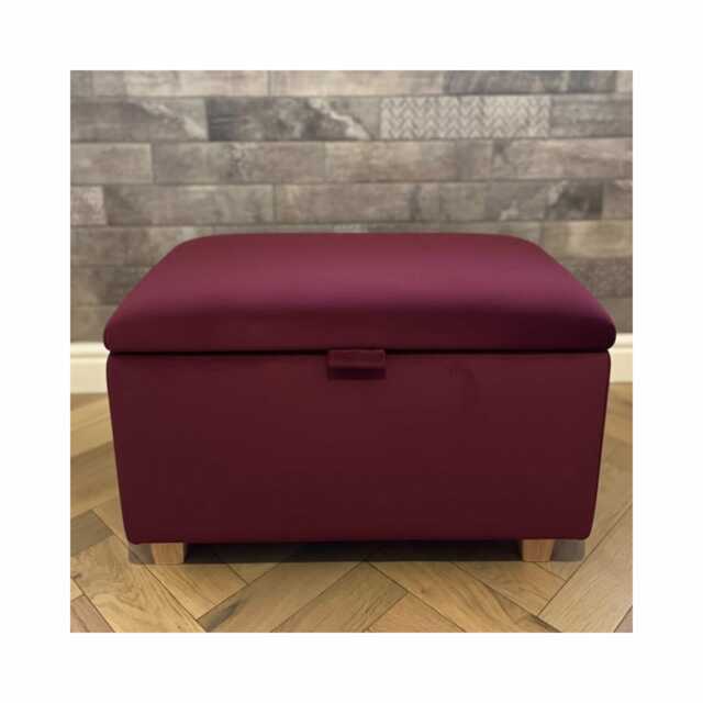 Plush Velvet Ottoman Box With Natural Gloss Wooden Legs Coffee Table, Footstool, Seating, Bench - image 1