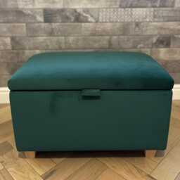 Plush Velvet Ottoman Box With Natural Gloss Wooden Legs Coffee Table, Footstool, Seating, Bench - thumbnail 2