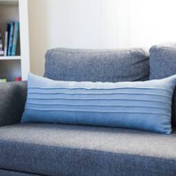 Blue Long Lumbar Pillow Cover, Back Support Cushion Ticking Lines Pillowcase With Hidden Zipper From Pure Linen - Handmade - thumbnail 2