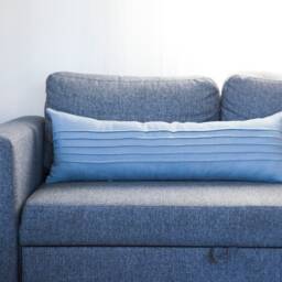 Blue Long Lumbar Pillow Cover, Back Support Cushion Ticking Lines Pillowcase With Hidden Zipper From Pure Linen - Handmade - thumbnail 3