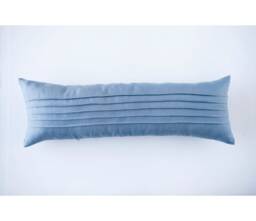 Blue Long Lumbar Pillow Cover, Back Support Cushion Ticking Lines Pillowcase With Hidden Zipper From Pure Linen - Handmade - thumbnail 1