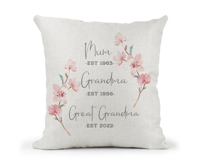 Personalised Great Grandma Floral ..nanny...nan Cushion.. Year Est...new Baby Announcement Gift..birthday Gift - image 1