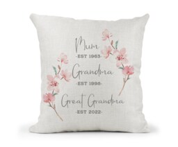 Personalised Great Grandma Floral ..nanny...nan Cushion.. Year Est...new Baby Announcement Gift..birthday Gift - thumbnail 1