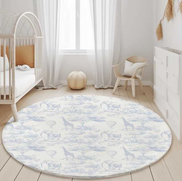 Chinoiserie Toile De Jouy Safari - Blue, Rug, Carpet, Kids Decor, Children's Room Decor, Kids Carpet - image 1