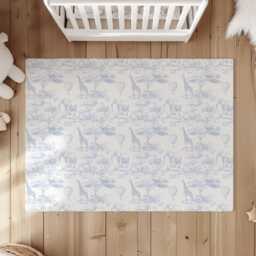 Chinoiserie Toile De Jouy Safari - Blue, Rug, Carpet, Kids Decor, Children's Room Decor, Kids Carpet - thumbnail 3