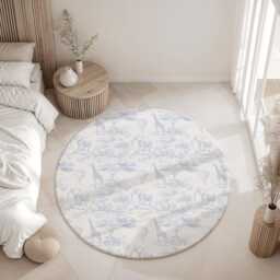 Chinoiserie Toile De Jouy Safari - Blue, Rug, Carpet, Kids Decor, Children's Room Decor, Kids Carpet - thumbnail 2