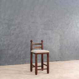 Rustic Reclaimed Wood Ghumti Counter Stool Upholstered Bar Chair With Backrest - thumbnail 1