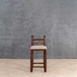 Rustic Reclaimed Wood Ghumti Counter Stool Upholstered Bar Chair With Backrest - thumbnail 2