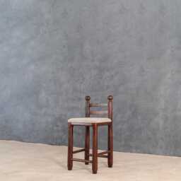 Rustic Reclaimed Wood Ghumti Counter Stool Upholstered Bar Chair With Backrest - thumbnail 3