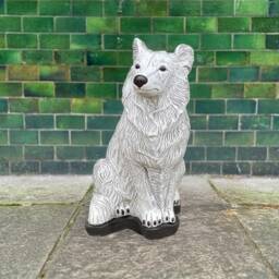 Sitting Collie Sculpture Outdoor Stone Dog Memorial For Yard Figurine Concrete Guardian Statue Garden Pet Cement Decoration Lawn Animal - thumbnail 2