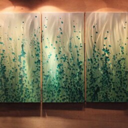 Abstract Metal Wall Art Sculpture, Green & Gold Painting Decor - thumbnail 2