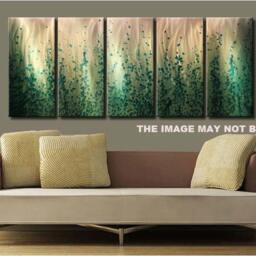 Abstract Metal Wall Art Sculpture, Green & Gold Painting Decor - thumbnail 4