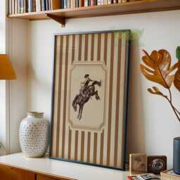 Vintage Cowboy Rodeo Wall Art, Western Bucking Bronco Poster, Striped Rustic Ranch Decor, Antique Horse Artwork, Farmhouse Print - thumbnail 2
