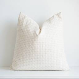 Off White Cream Striped Woven Pillow Cover - thumbnail 2