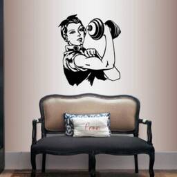 In-Style Decals Wall Vinyl Decal Home Decor Art Sticker Retro Woman Girl Lifting Weights Kettle Bell Sports Workout Removable Design 1617 - thumbnail 1