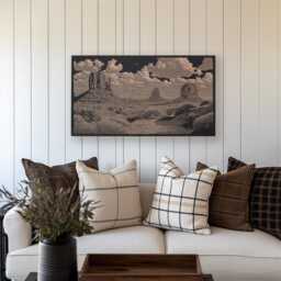 Monument Valley Wall Art - Arizona Landmark, Engraved Wooden Lithograph Illustration, Large Art, South Western Nature Home Decor Print - thumbnail 3