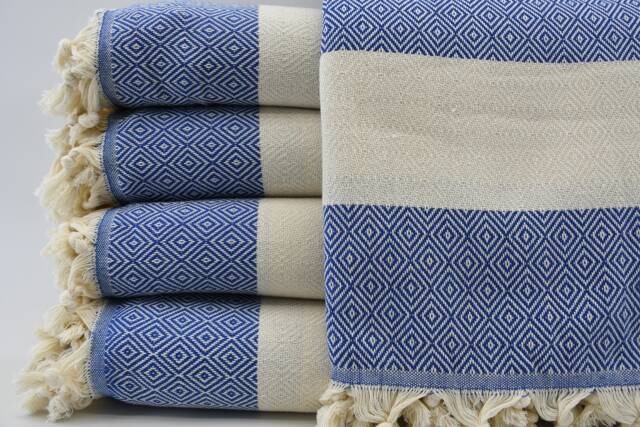 "Turkish Blanket, Saks Blue Throw, Diamond Blanket, Bed Rug, Bedspread, Long Blanket, 79""x95" - image 1