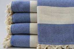 "Turkish Blanket, Saks Blue Throw, Diamond Blanket, Bed Rug, Bedspread, Long Blanket, 79""x95" - thumbnail 1
