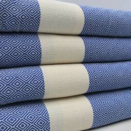 "Turkish Blanket, Saks Blue Throw, Diamond Blanket, Bed Rug, Bedspread, Long Blanket, 79""x95" - thumbnail 3