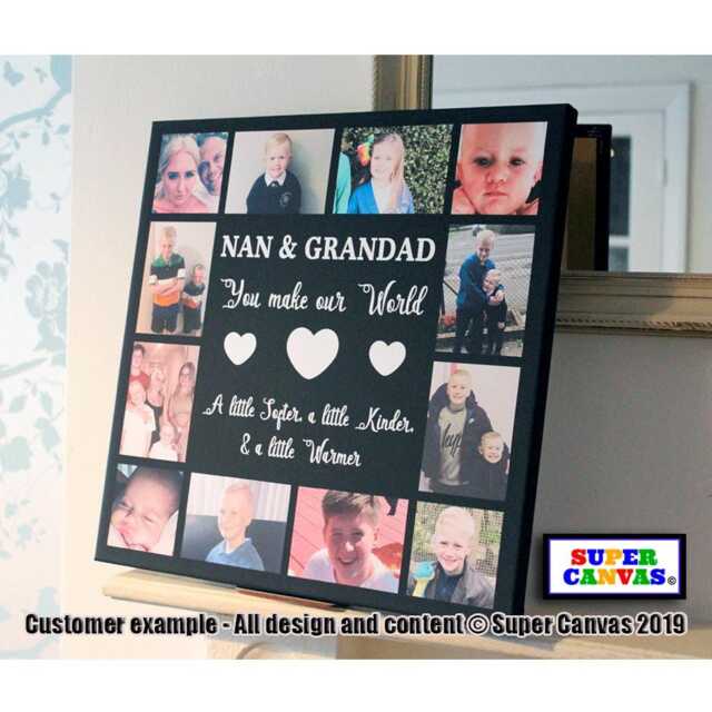 Grandparents Personalised 12 Picture Photo Framed Family Canvas Print Handmade Unique Gift For Grandad Nana Mum Dad Christmas - image 1
