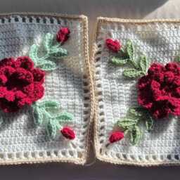 Burgundy Rose Crocheted Afghan Floral Throw Blanket - thumbnail 4