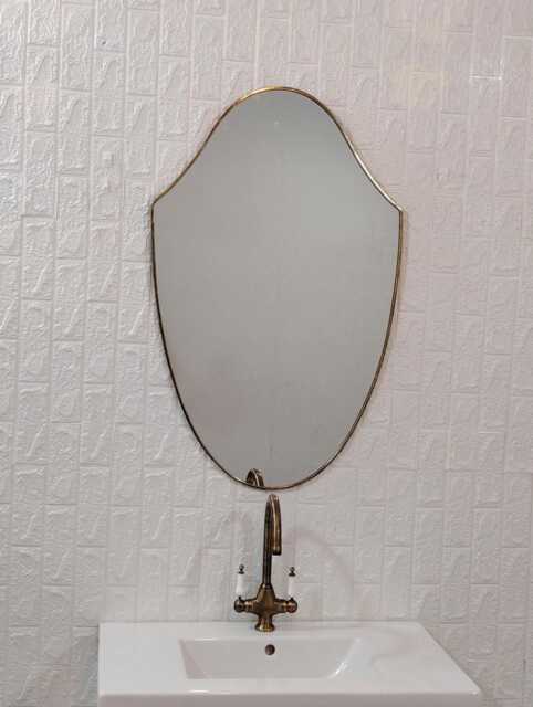 Antique Brass Mirror Italian Shield Wall Vanity Aesthetic Italy Decor Wavy Art - image 1