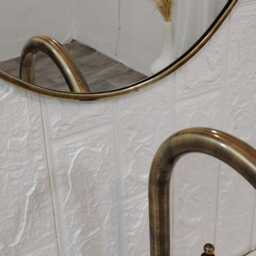 Antique Brass Mirror Italian Shield Wall Vanity Aesthetic Italy Decor Wavy Art - thumbnail 3