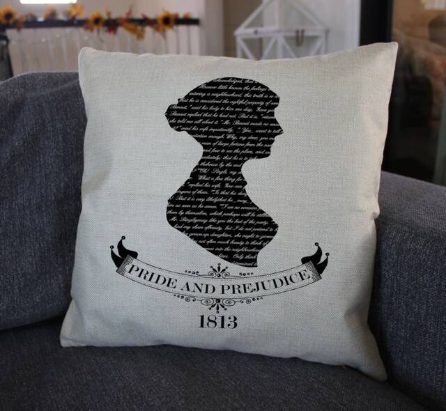 Jane Austen Pride & Prejudice Silhouette Throw Pillow Gift