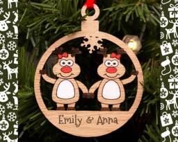 Couples Christmas Decoration, Same Sex Bauble, Lesbian Engraved Xmas Ornament, Reindeer Family, Tree Santa, Gay Couple - thumbnail 1