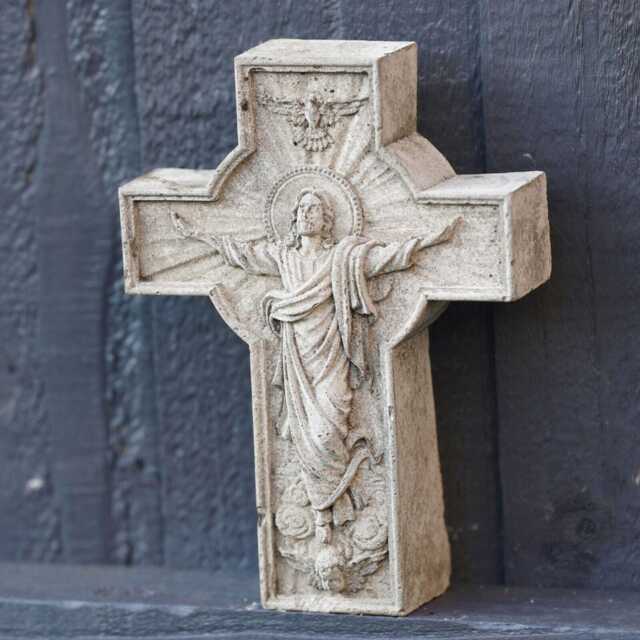 Jesus On The Cross Stone Hanging Plaque Christian Statue Religious Garden Decor - image 1