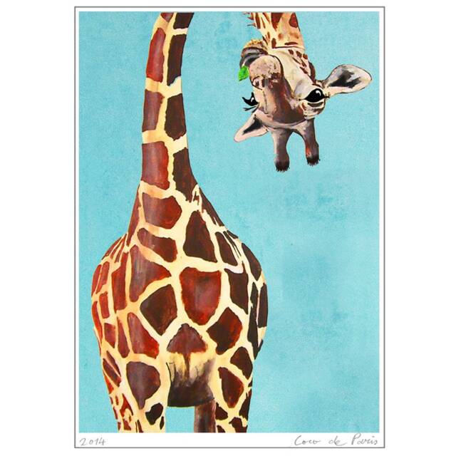 Giraffe Upside Down Giclee Print Acrylic Painting Illustration Wall Art Decor Wall Hanging Giraffe With Leaf - image 1