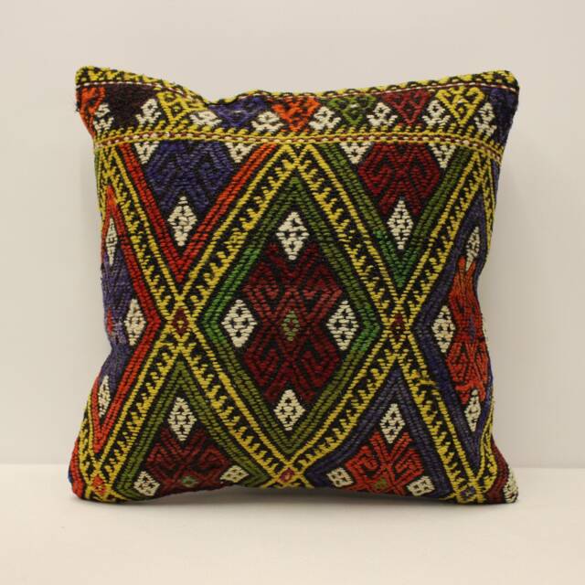 Vintage Turkish Kilim Pillow Cover, Chevron Accent 18x18 - image 1