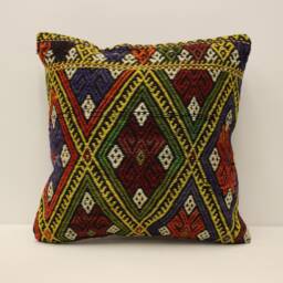 Vintage Turkish Kilim Pillow Cover, Chevron Accent 18x18 - thumbnail 1