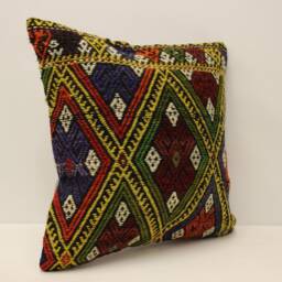 Vintage Turkish Kilim Pillow Cover, Chevron Accent 18x18 - thumbnail 2