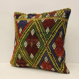 Vintage Turkish Kilim Pillow Cover, Chevron Accent 18x18 - thumbnail 3
