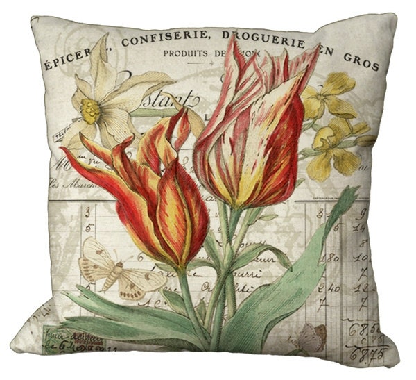 Spring Tulips On A French Invoice in Choice Of 22x22 Natural Cotton