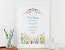 Personalised Thank You Teacher Poem Print With Floral Design - End Of Term Nursery School Gift Teaching Assistant Present Va137 - thumbnail 1