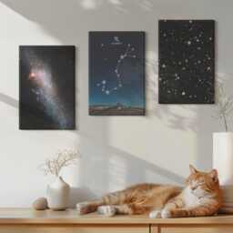 Canvas Art Set Of 3 - Cosmic Galaxies & The Constellation Scorpio, Navy Photo Print, Space Astrology Wall Decor - thumbnail 1
